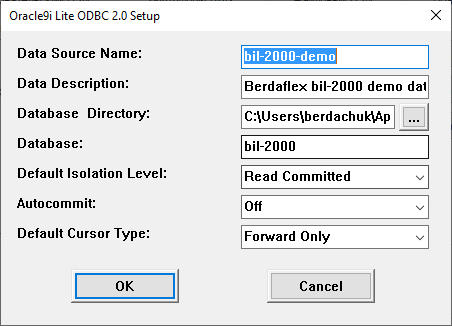 Настройки ODBC соединения